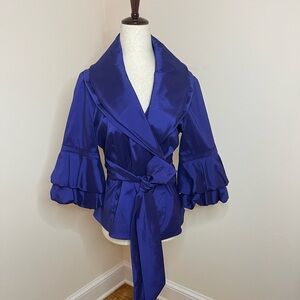 Joseph Ribkoff Vintage Satin Ruffle Sleeve Jacket Blue Size 12